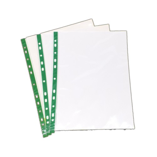 Punched Pockets A4 50 micron Glass Clear Green Strip (100) Punched Pockets A4 50 micron Glass Clear Green Strip (100)