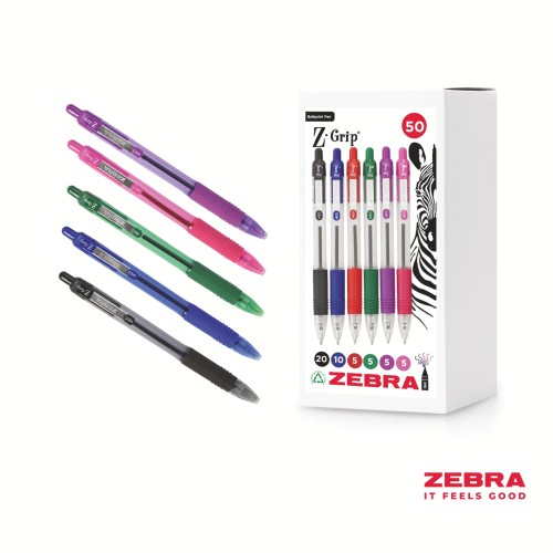Z-Grip Retractable Ballpoint Pen Assorted Ink 50 Pack