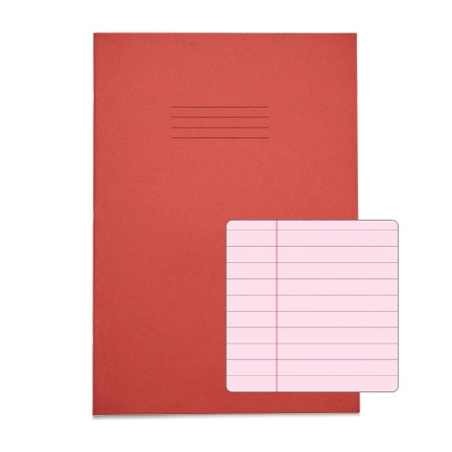 RHINO A4 Special Exercise Book 48 Page, Red with Tinted Pink Paper, F8M (Pack of 10)