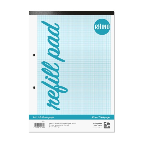 RHINO A4 Graph Pad 50 Leaf, 1:5:10 Graph Ruling (Pack of 6) RHINO A4 Graph Pad 50 Leaf, 1:5:10 Graph Ruling (Pack of 6)