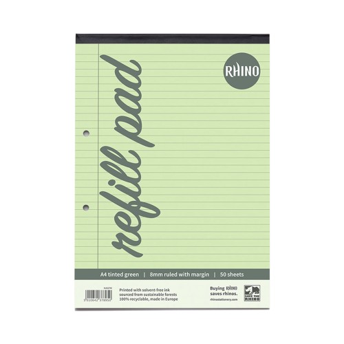 RHINO A4 Special Refill Pad 50 Leaf, Green Tinted Paper, F8M (Pack of 36) RHINO A4 Special Refill Pad 50 Leaf, Green Tinted Paper, F8M (Pack of 36)