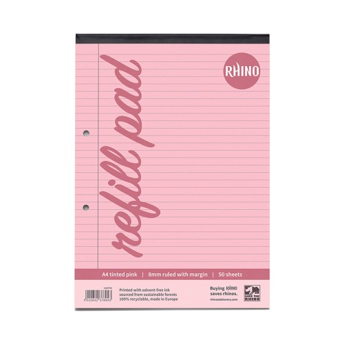 RHINO A4 Special Refill Pad 50 Leaf, Pink Tinted Paper, F8M (Pack of 36) RHINO A4 Special Refill Pad 50 Leaf, Pink Tinted Paper, F8M (Pack of 36)