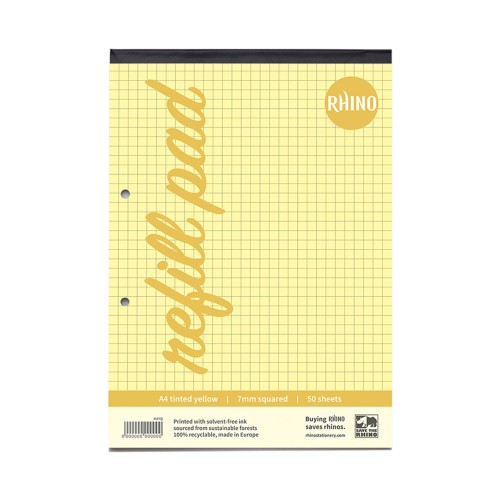RHINO A4 Yellow Paper Refill Pad 100 Page 7mm Squared (Pack of 36) RHINO A4 Yellow Paper Refill Pad 100 Page 7mm Squared (Pack of 36)