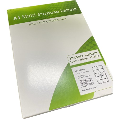 A4 Multipurpose Labels 10 Per Sheet 99.1 x 57mm (White) Pk of 100 A4 Multipurpose Labels 10 Per Sheet 99.1 x 57mm (White) Pk of 100
