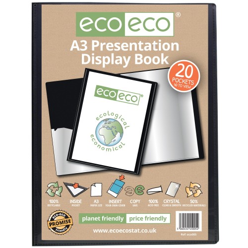 A3 50% Recycled 20 Pocket Presentation Display Book - Single