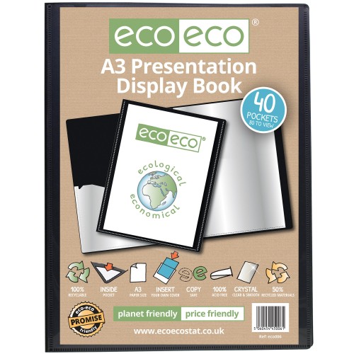 A3 50% Recycled 40 Pocket Presentation Display Book - Single