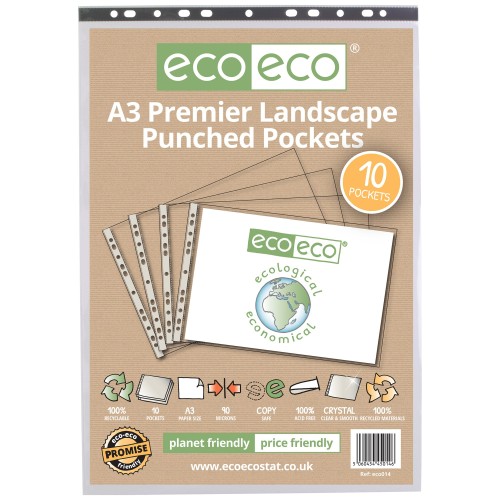 A3 100% Recycled Bag Multi Punched Pockets - Pack of 10 A3 100% Recycled Bag Multi Punched Pockets - Pack of 10