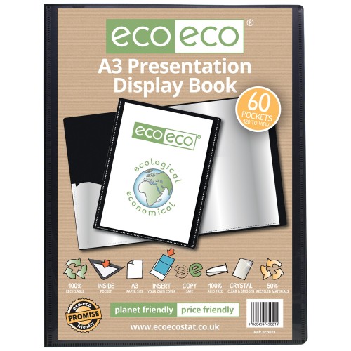 A3 50% Recycled 60 Pocket Presentation Display Book - Single
