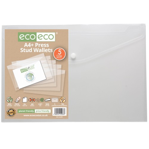 A4+ 95% Recycled Press Stud Wallets - Pack of 5 A4+ 95% Recycled Press Stud Wallets - Pack of 5