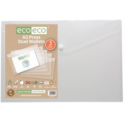 A3 95% Recycled Press Stud Wallets - Pack of 5 A3 95% Recycled Press Stud Wallets - Pack of 5