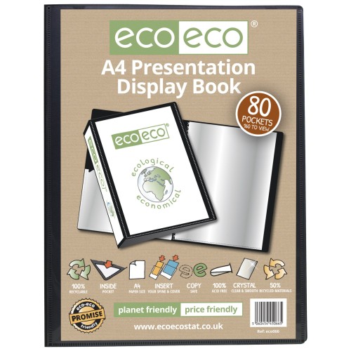 A4 50% Recycled 80 Pocket Presentation Display Book - Single
