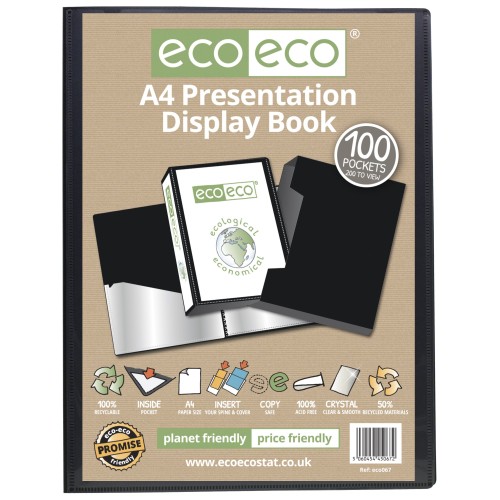 A4 50% Recycled 100 Pocket Presentation Display Book & Box - Single