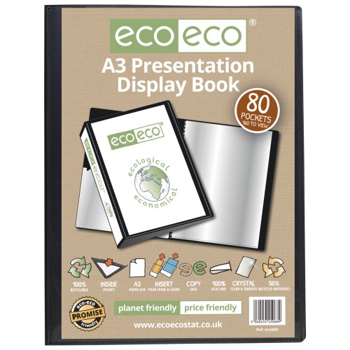 A3 50% Recycled 80 Pocket Presentation Display Book - Single