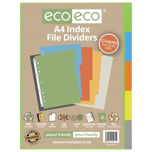 A4 50% Recycled Index File Dividers - 1 Set of 5 A4 50% Recycled Index File Dividers - 1 Set of 5