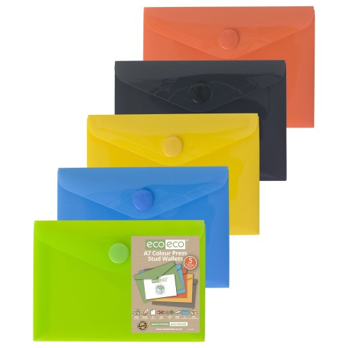 A7 50% Recycled Colour Press Stud Wallets - Pack of 5 A7 50% Recycled Colour Press Stud Wallets - Pack of 5