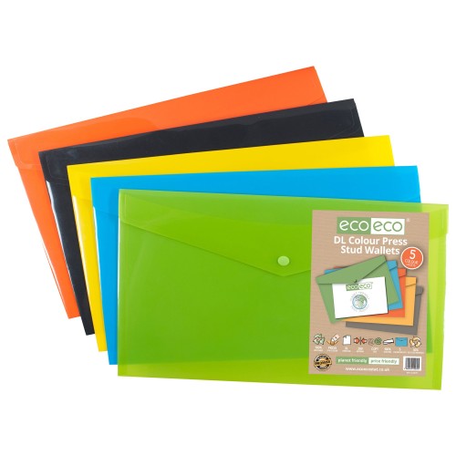 DL 50% Recycled Colour Press Stud Wallets - Pack of 5 DL 50% Recycled Colour Press Stud Wallets - Pack of 5