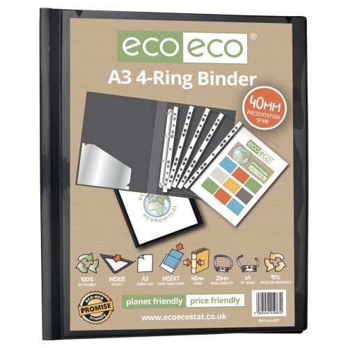 A3 95% Recycled Presentation 4 Ring Portrait Binder - Single A3 95% Recycled Presentation 4 Ring Portrait Binder - Single