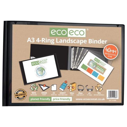 A3 95% Recycled Presentation 4 Ring Landscape Binder - Single A3 95% Recycled Presentation 4 Ring Landscape Binder - Single