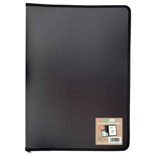 A3 50% Recycled 30 Pocket Zipped Display Book - Single