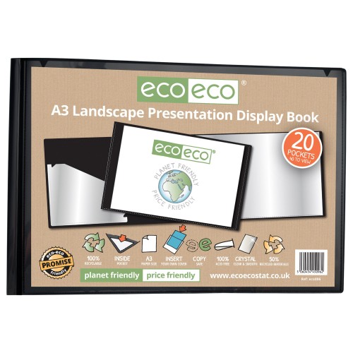 A3 50% Recycled 20 Pocket Landscape Presentation Display Book - Single