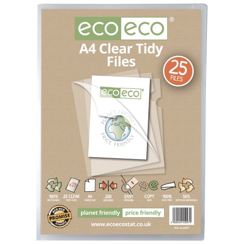 A4 50% Recycled Bag Clear Tidy Files - Pack of 25 A4 50% Recycled Bag Clear Tidy Files - Pack of 25