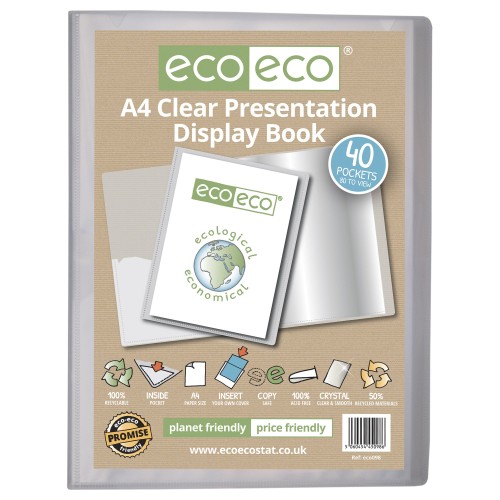 A4 50% Recycled Clear 40 Pocket Presentation Display Book - Single