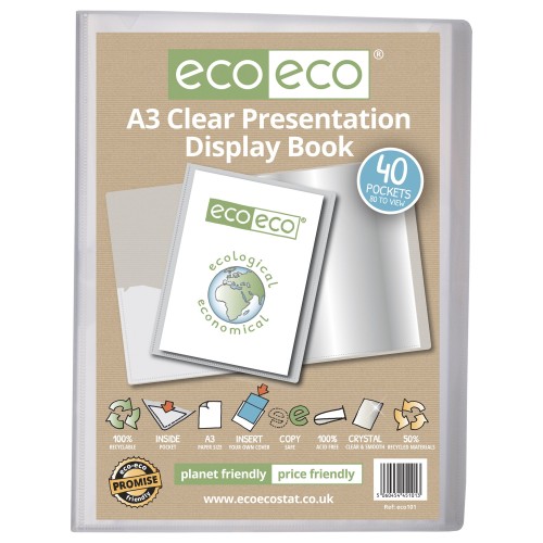A3 50% Recycled Clear 40 Pocket Presentation Display Book - Single