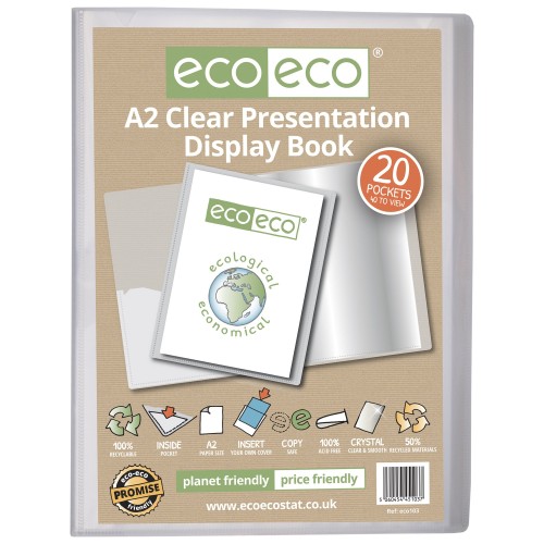 A2 50% Recycled Clear 20 Pocket Presentation Display Book - Single