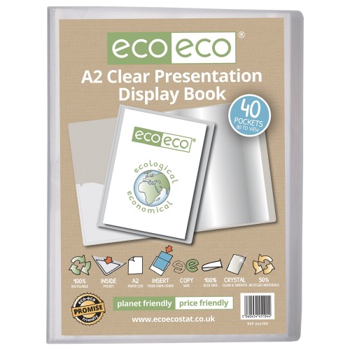 A2 50% Recycled Clear 40 Pocket Presentation Display Book - Single