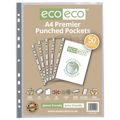A4 100% Recycled Bag 50 Premier Multi Punched Pockets - Pack of 50 A4 100% Recycled Bag 50 Premier Multi Punched Pockets - Pack of 50