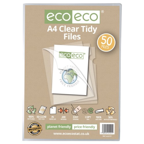 A4 50% Recycled Bag 50 Clear Tidy Files - Pack of 50 A4 50% Recycled Bag 50 Clear Tidy Files - Pack of 50