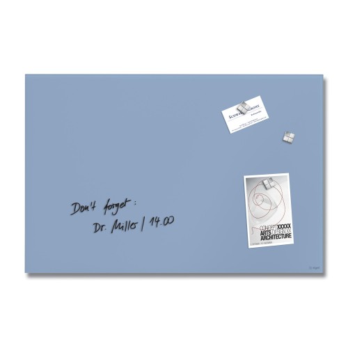 Wall Mounted Magnetic Glass Board 600x400x15mm - Matt Pastel Blue