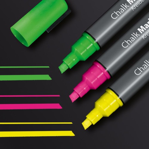 Chalk Marker, Pink, Green, Yellow Chisel Tip 1-5mm (3) - GL182 Chalk Marker, Pink, Green, Yellow Chisel Tip 1-5mm (3) - GL182