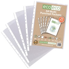 A4 100% Recycled Bag Multi Punched Pockets - Pack of 25