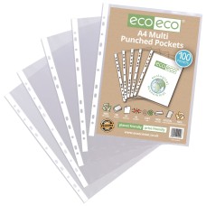 A4 100% Recycled Bag Multi Punched Pockets - Pack of 100