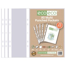 A5 100% Recycled Bag Multi Punched Pockets - Pack of 25