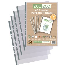 A3 100% Recycled Bag Multi Punched Pockets - Pack of 10