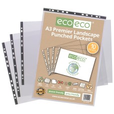 A3 100% Recycled Bag Multi Punched Pockets - Pack of 10