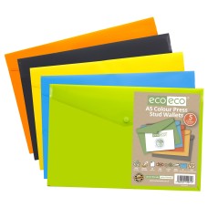 Pack 5 A5 50% Recycled Colour Press Stud Wallets - Pack of 5