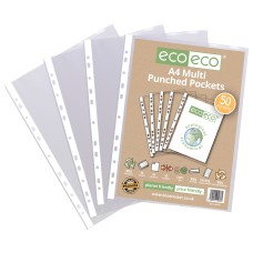 A4 100% Recycled Bag Multi Punched Pockets - Pack of 50