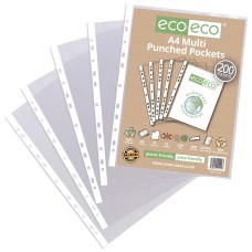 A4 100% Recycled Bag 200 Multi Punched Pockets - Pack of 200