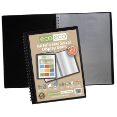 A4 50% recycled 20 pocket Fold Flat Spiral display book - Single