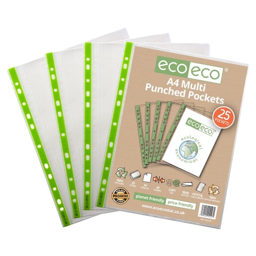 A4 100% Recycled Bag 25 65 Micron Multi Punched Pockets - Pack of 25 A4 100% Recycled Bag 25 65 Micron Multi Punched Pockets - Pack of 25