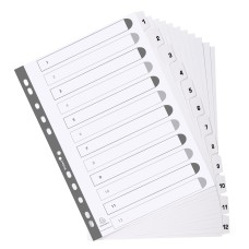 Exacompta Mylar Printed 160 GSM Indices A4 12 Part, 1 to 12 Numbered Tabs
