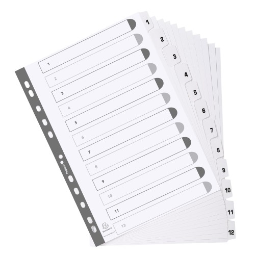 Exacompta Mylar Printed 160 GSM Indices A4 12 Part, 1 to 12 Numbered Tabs
